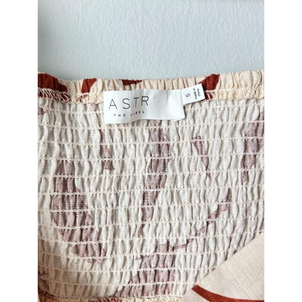 NWT ASTR The Label Heather Linen Mini Dress Rust Abstract Puff Sleeve Small - Picture 4 of 10